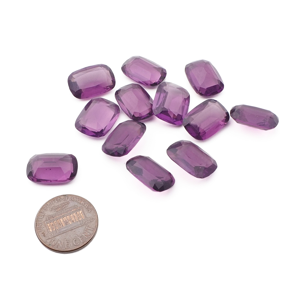 Lot (12) Czech vintage rectangle purple amethyst glass rhinestones 16mm