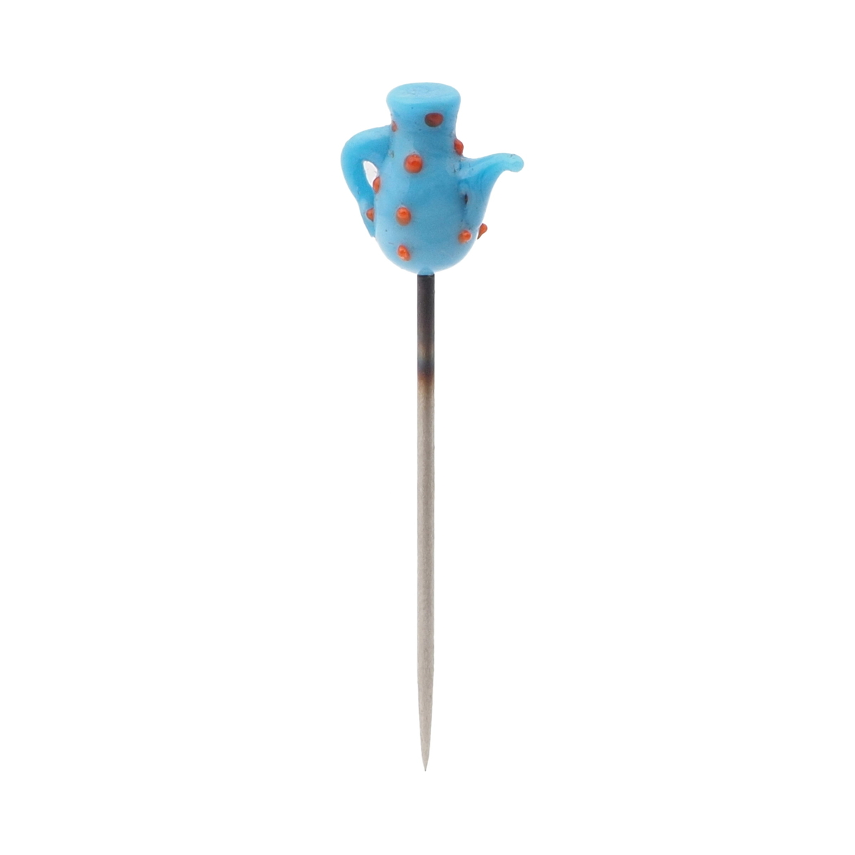 Vintage Czech lampwork blue glass teapot hat pin