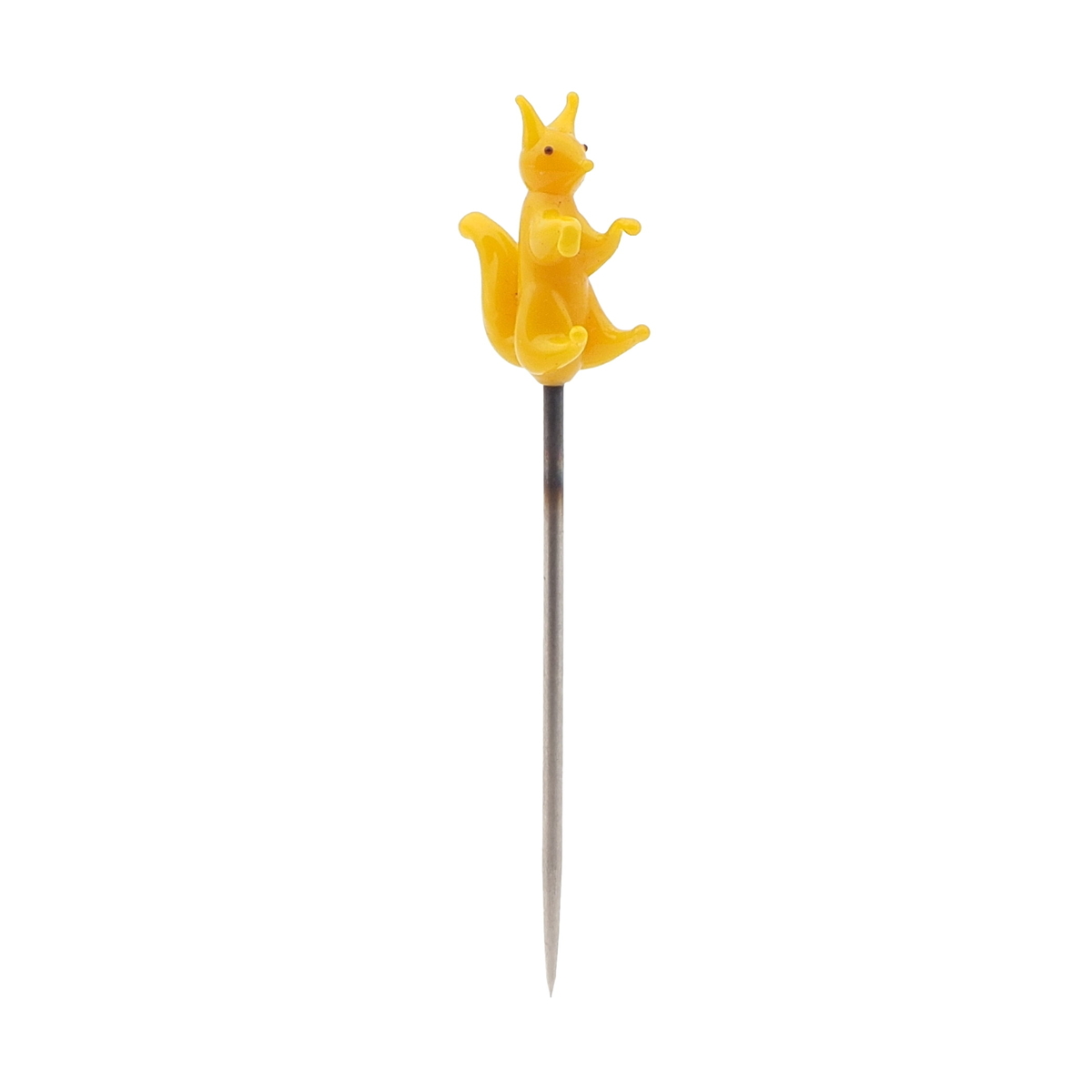Vintage Czech lampwork yellow glass squirrel hat pin