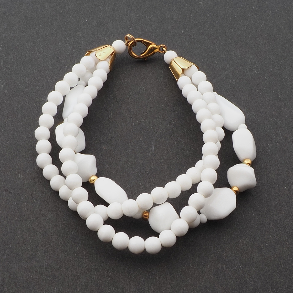 Vintage Czech 3 strand bracelet white glass beads