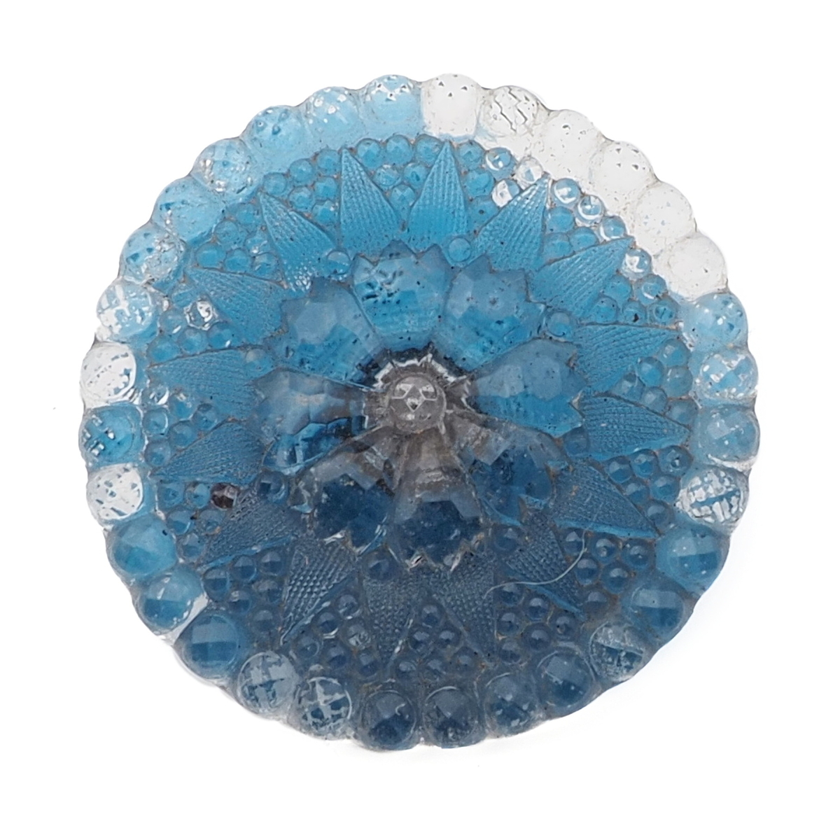 Large Antique Victorian Czech starburst blue lacy glass button 29mm