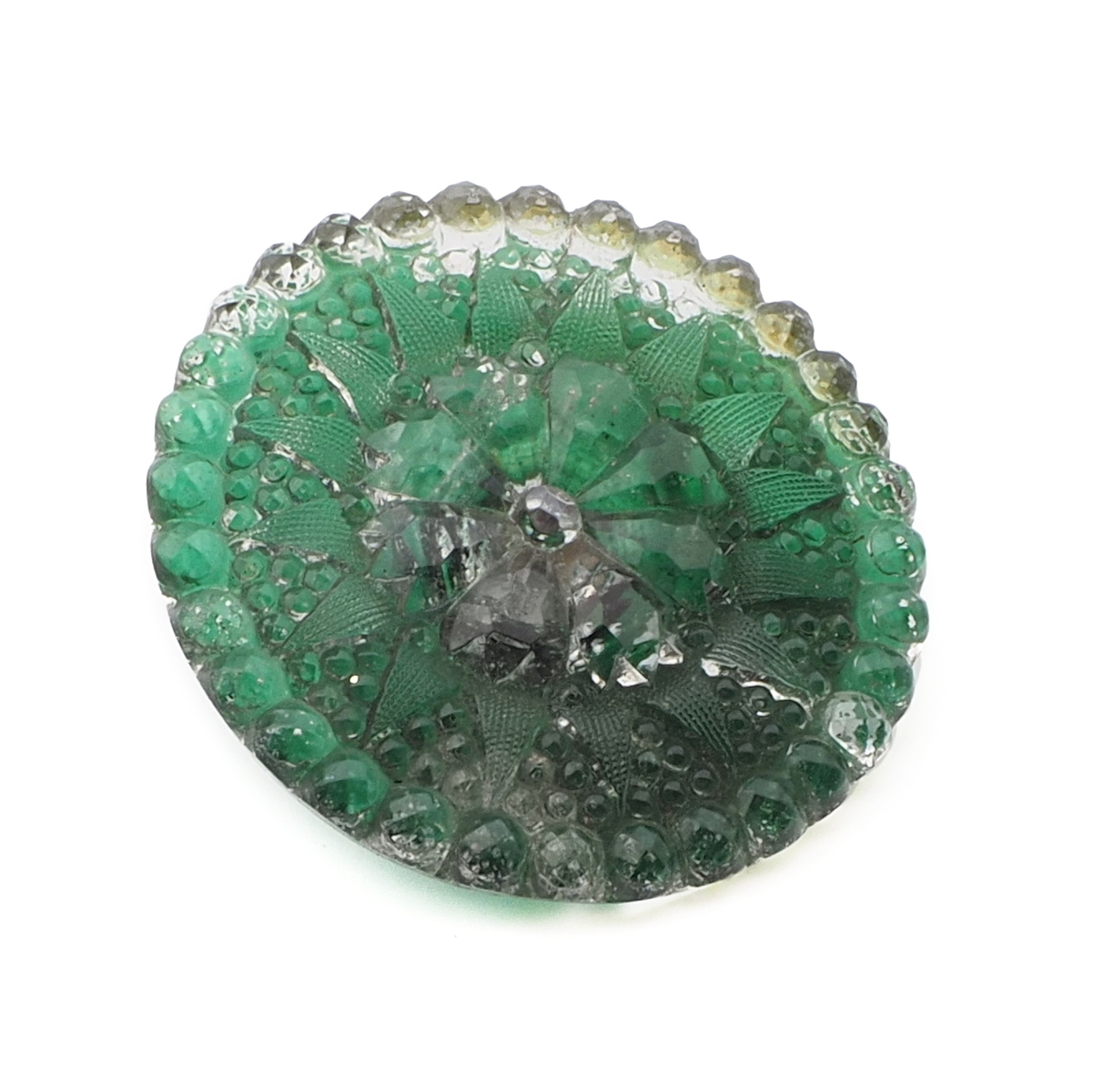Large Antique Victorian Czech sunburst green lacy glass button 29mm