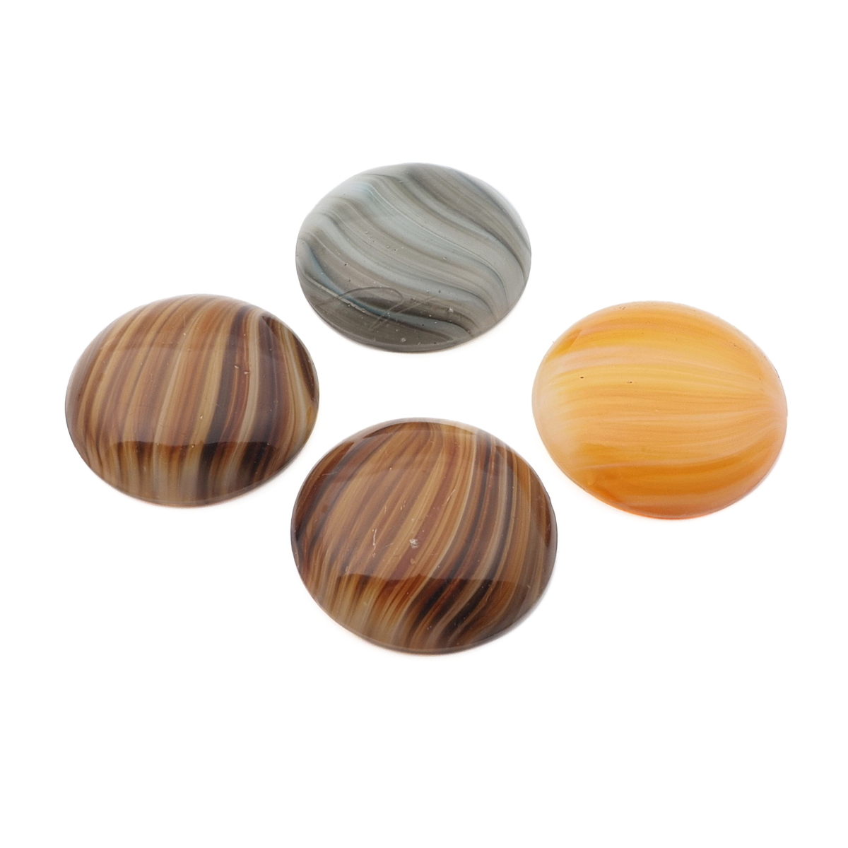 Lot (4) Czech vintage large striped round glass cabochons 30mm
