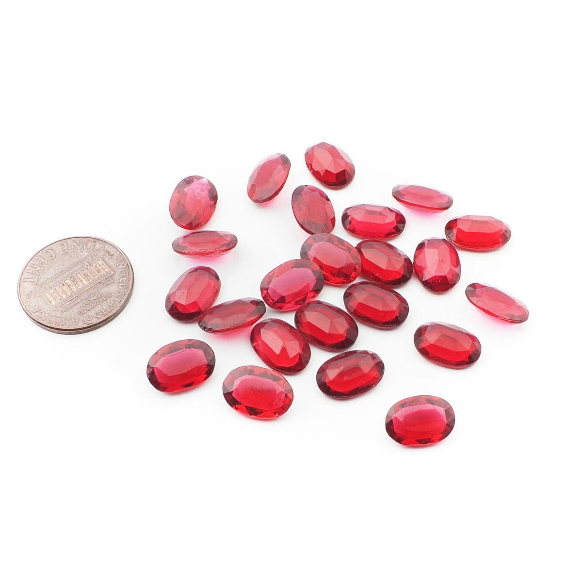Lot (23) Czech vintage cranberry pink red oval glass rhinestones 11x8mm