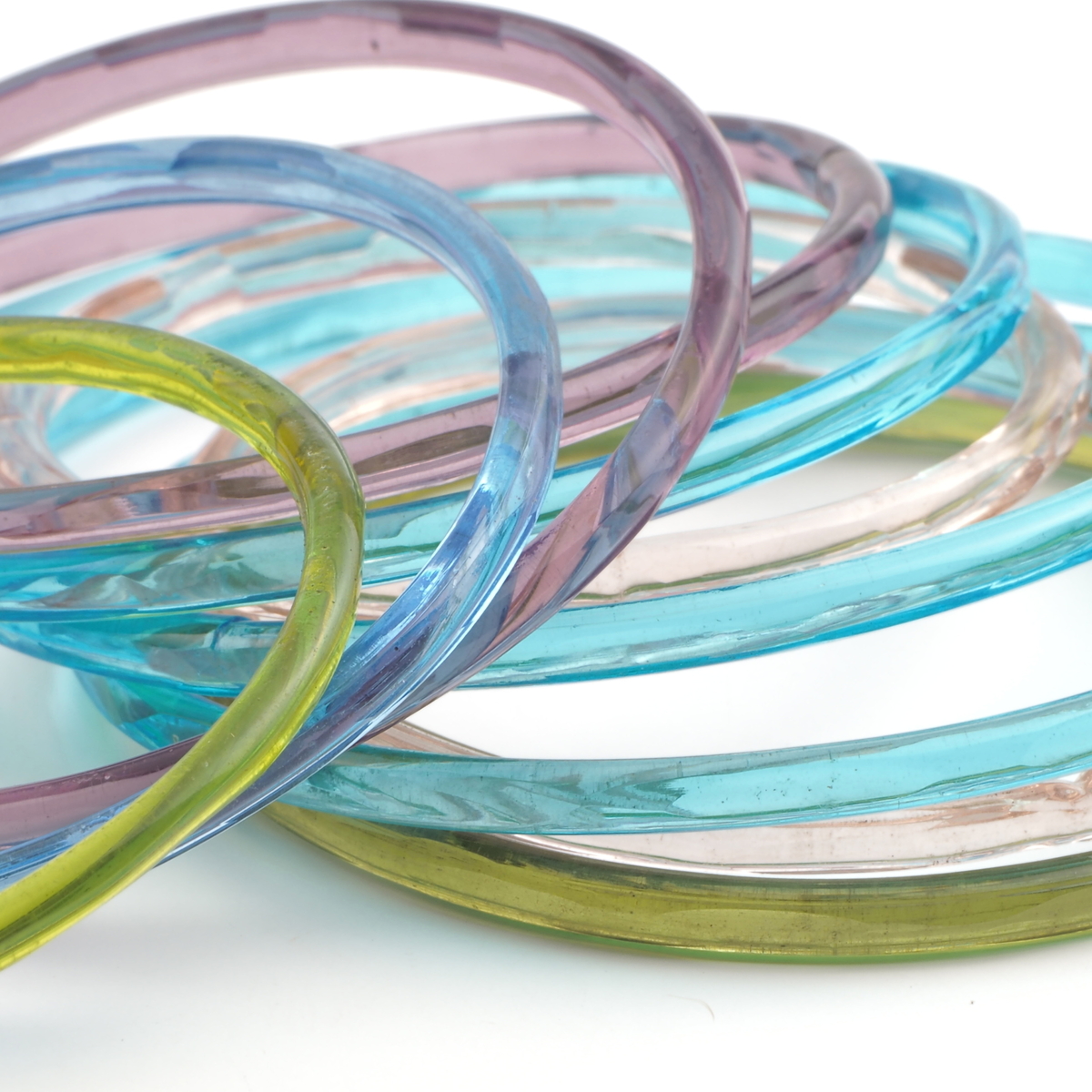 Lot (10) antique Czech transparent faceted glass bangles