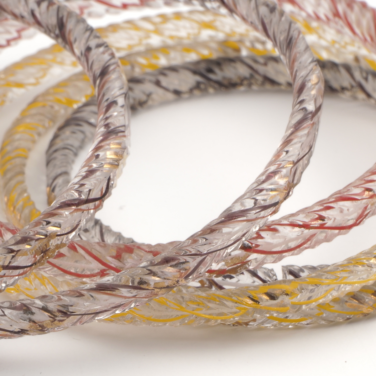 Lot (6) antique Czech filigree tricolor gold gilt ribbed glass bangles hoops rings