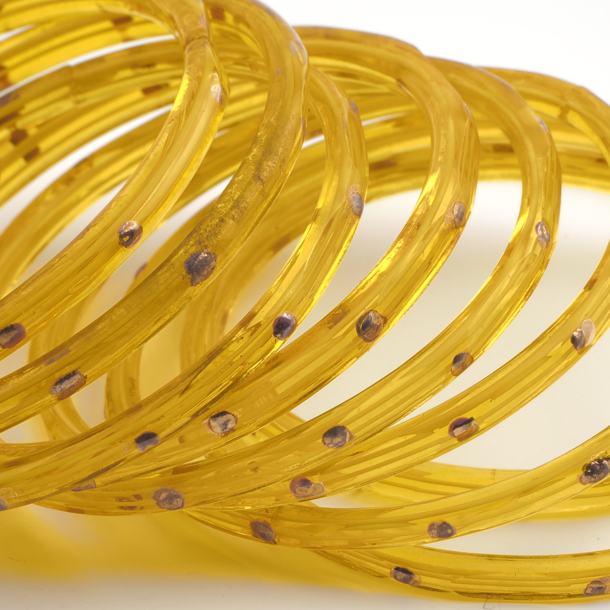Lot (12) antique Czech gold gilt white striped golden yellow bicolor glass bangles rings