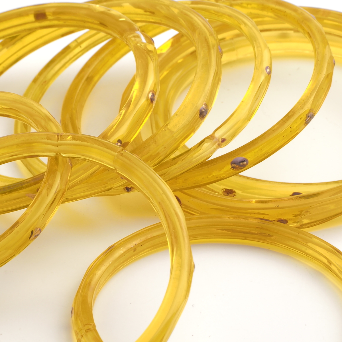 Lot (9) antique Czech gold gilt white striped golden yellow bicolor glass bangles rings