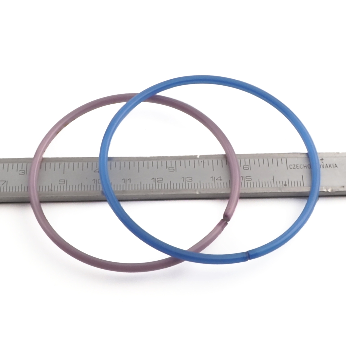 Lot (2) antique Czech blue purple satin glass bangles hoops rings
