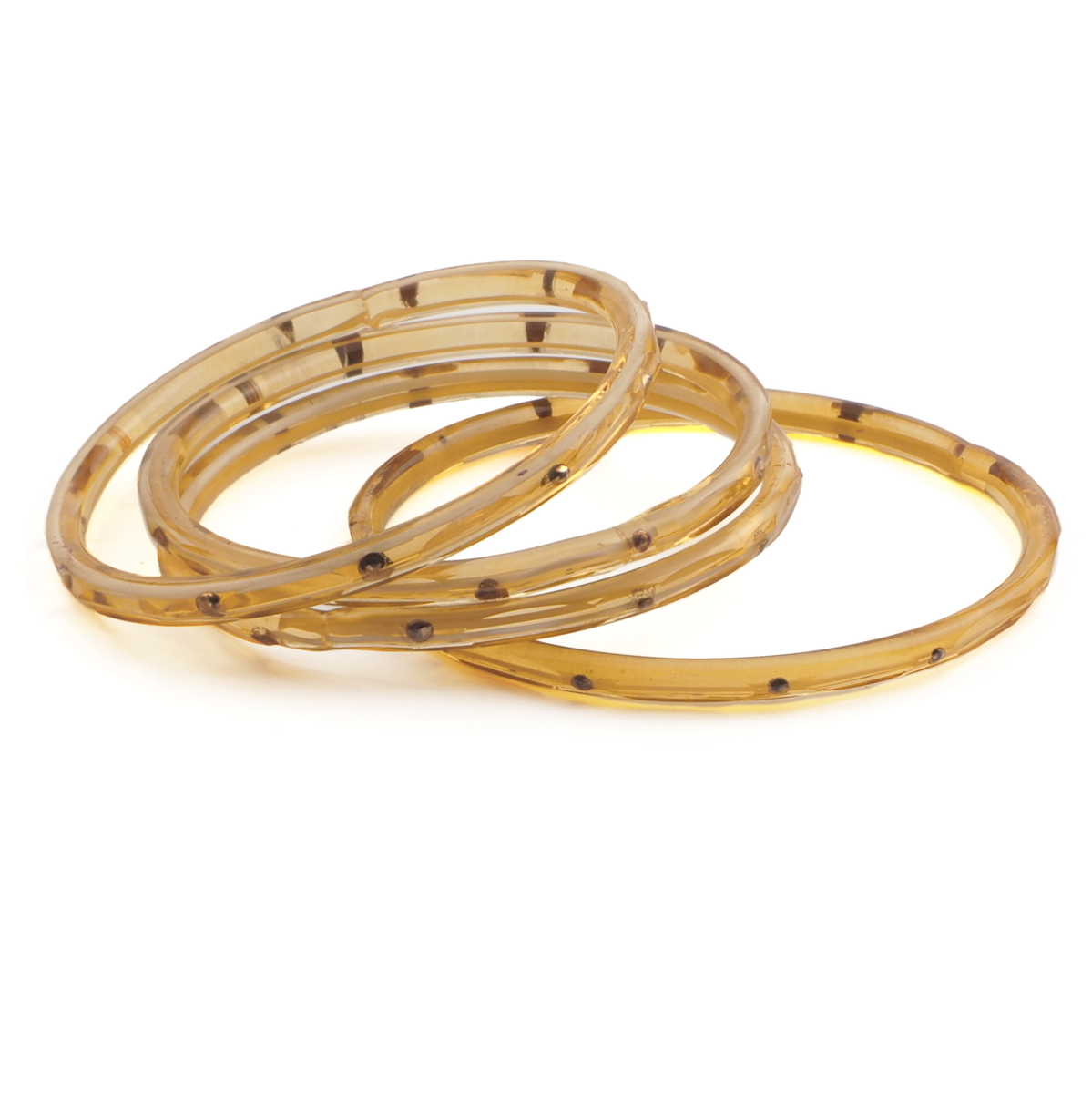 Lot (4) antique Czech white striped topaz yellow bicolor glass bangles with gold gilt 