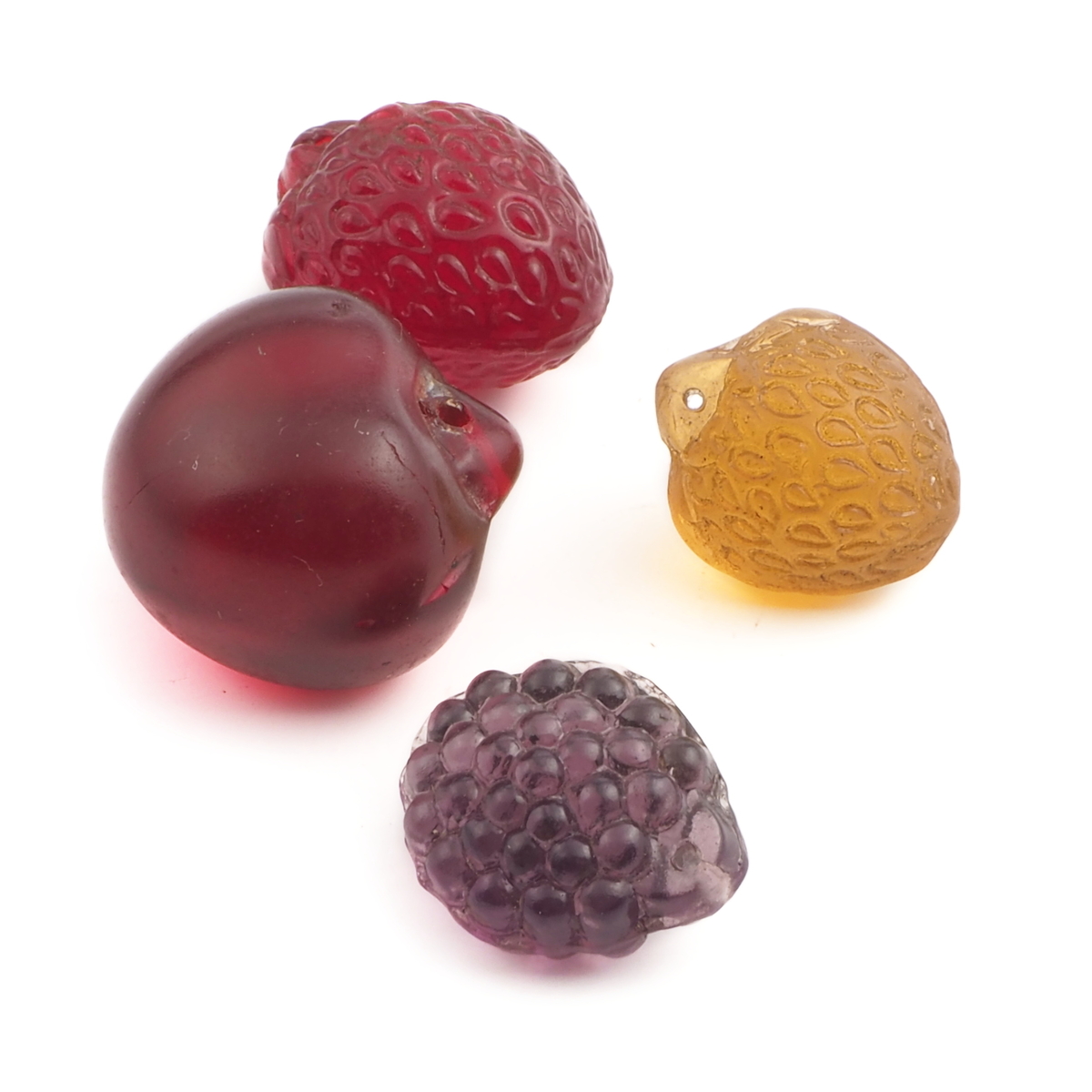 Lot (4) Vintage Czech glass apple strawberry blackberry fruit lamp Chandelier lamp prisms 