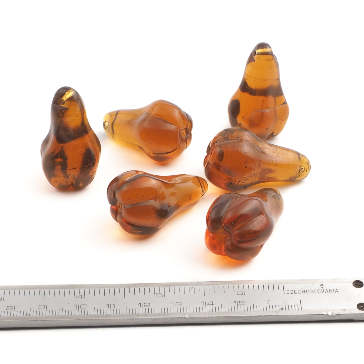 Lot (6) Vintage Czech topaz glass pear fruit lamp Chandelier lamp prisms 1.5"