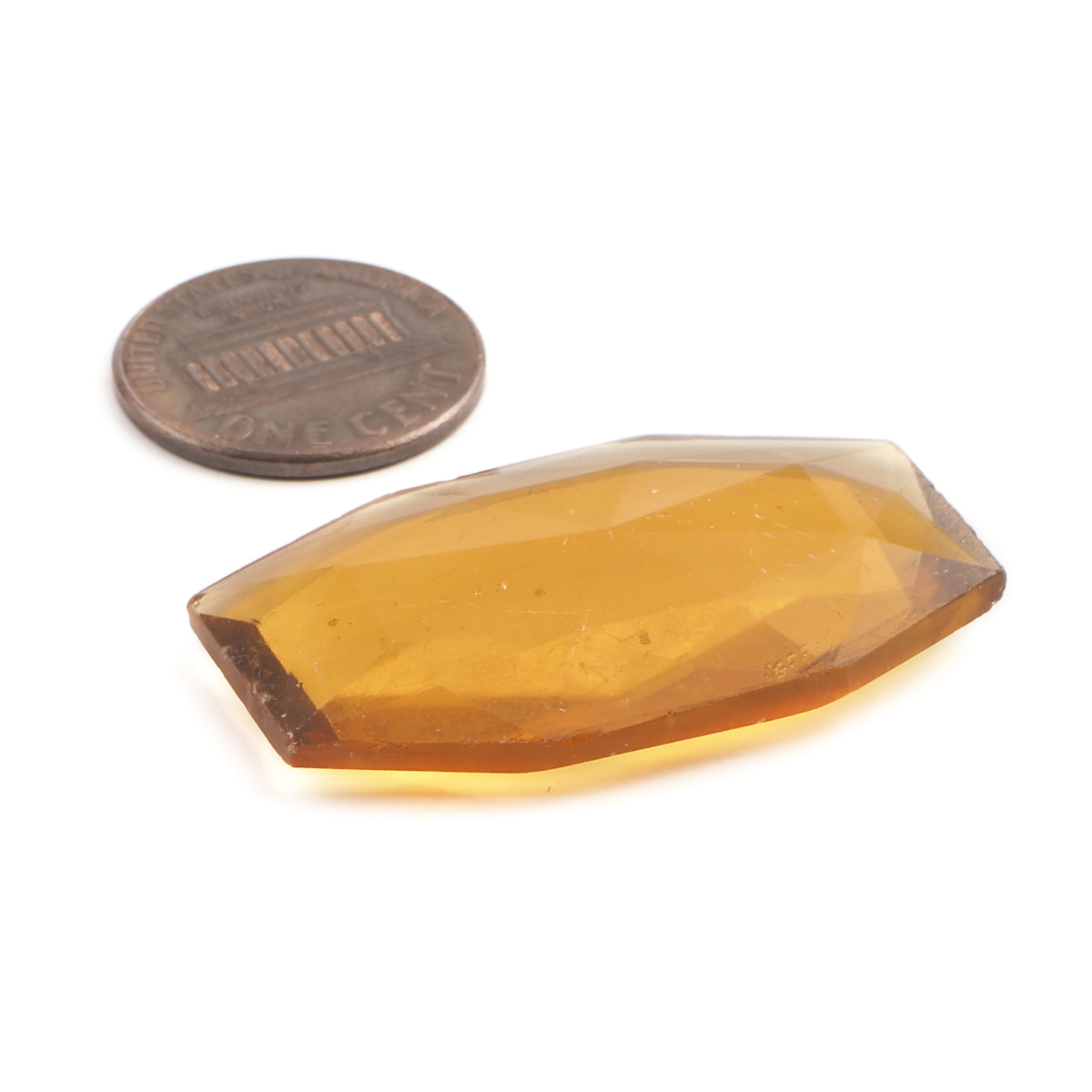 Large Czech vintage octagon faceted topaz glass rhinestone 37x23mm
