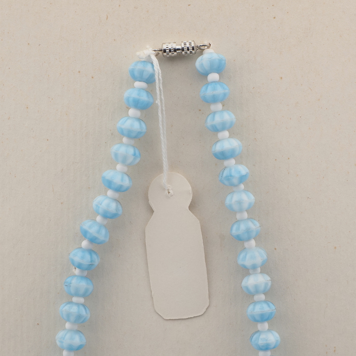 Vintage Czech necklace blue marble rondelle flower glass beads 