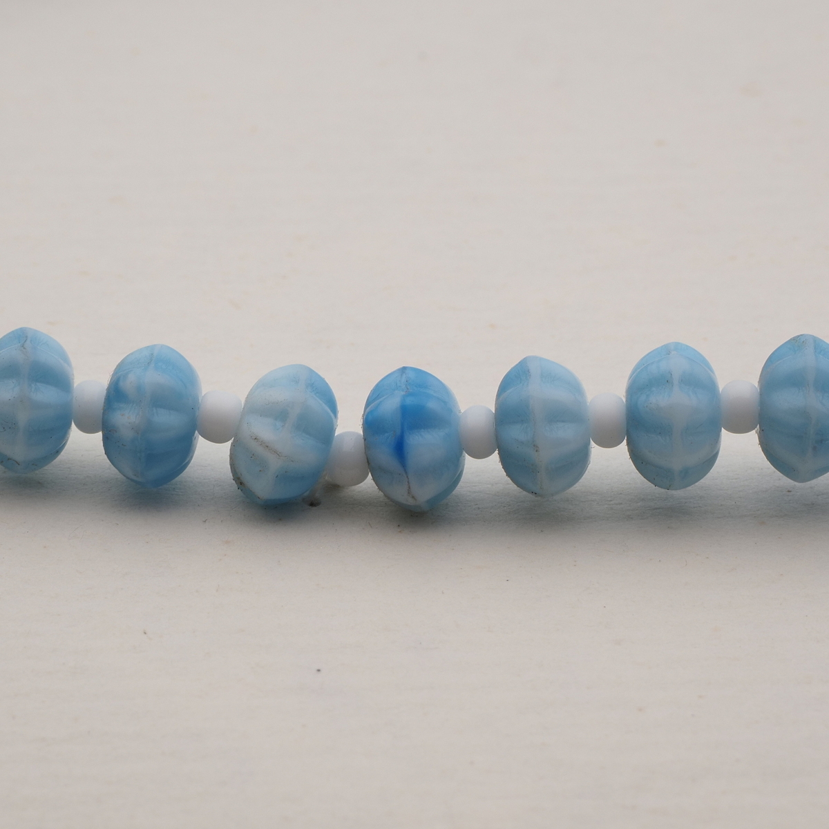 Vintage Czech necklace blue marble rondelle flower glass beads 