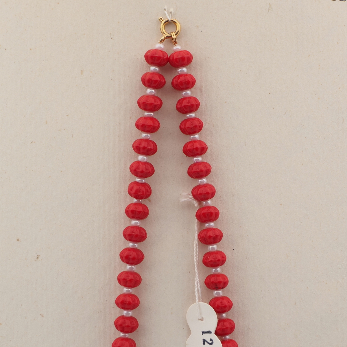 Vintage Czech necklace pink marble red rondelle flower glass beads 