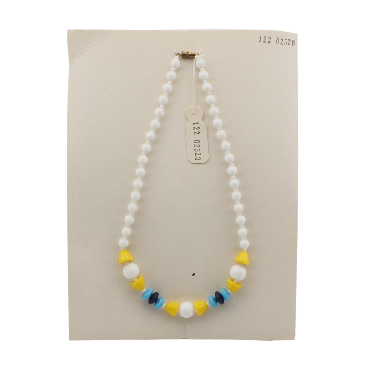 Vintage Czech necklace white blue yellow glass beads 