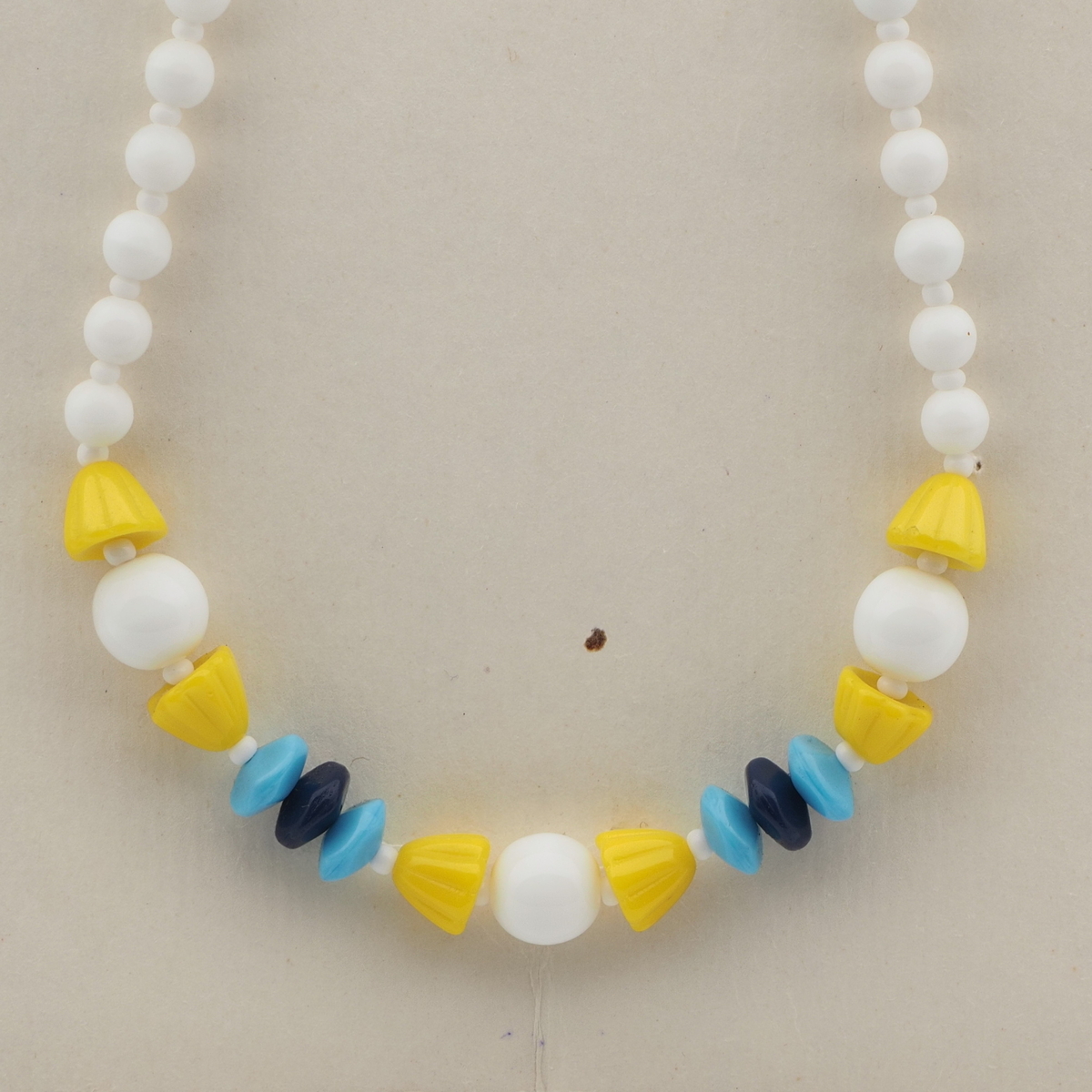 Vintage Czech necklace white blue yellow glass beads 