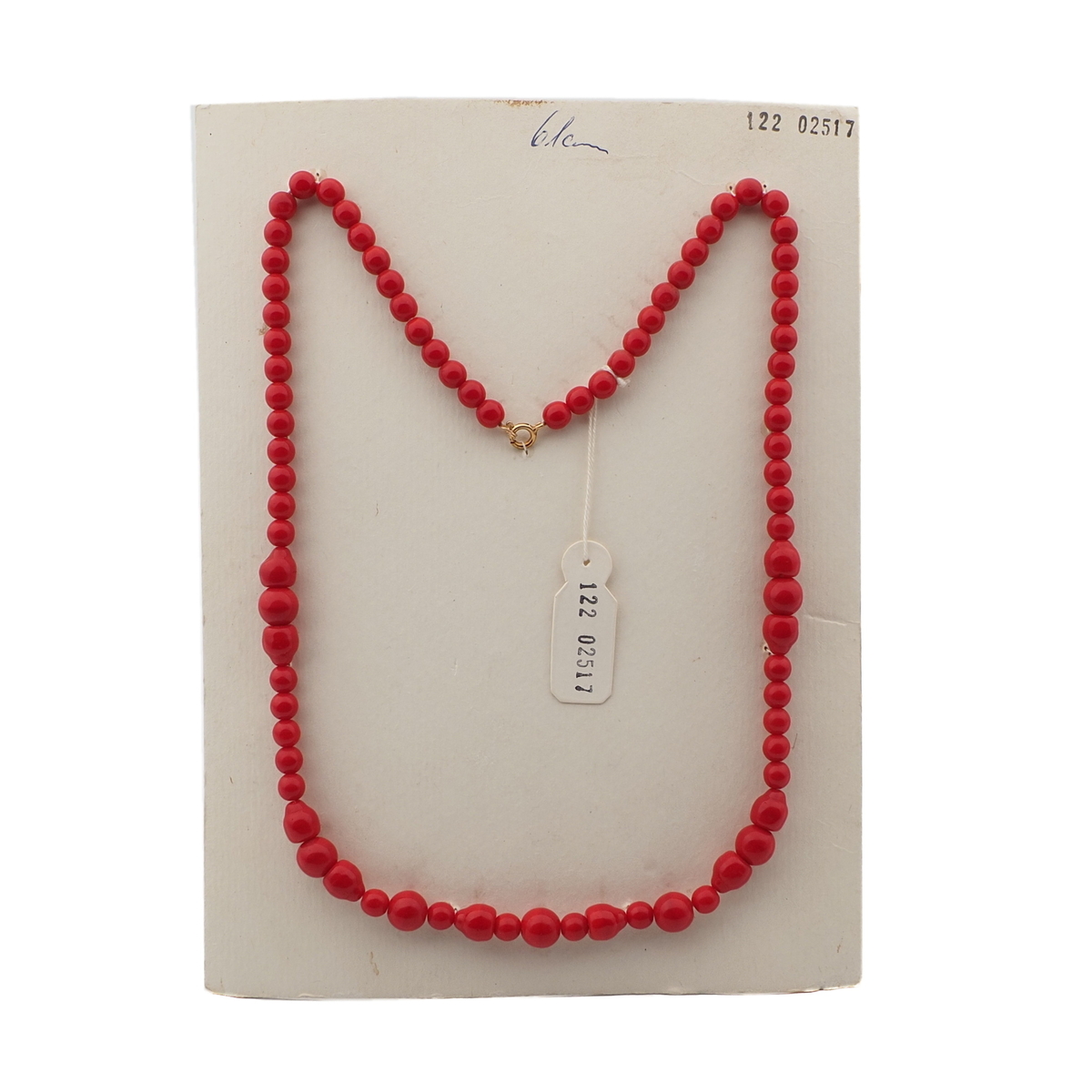 Vintage Czech necklace red round bell glass beads 24"