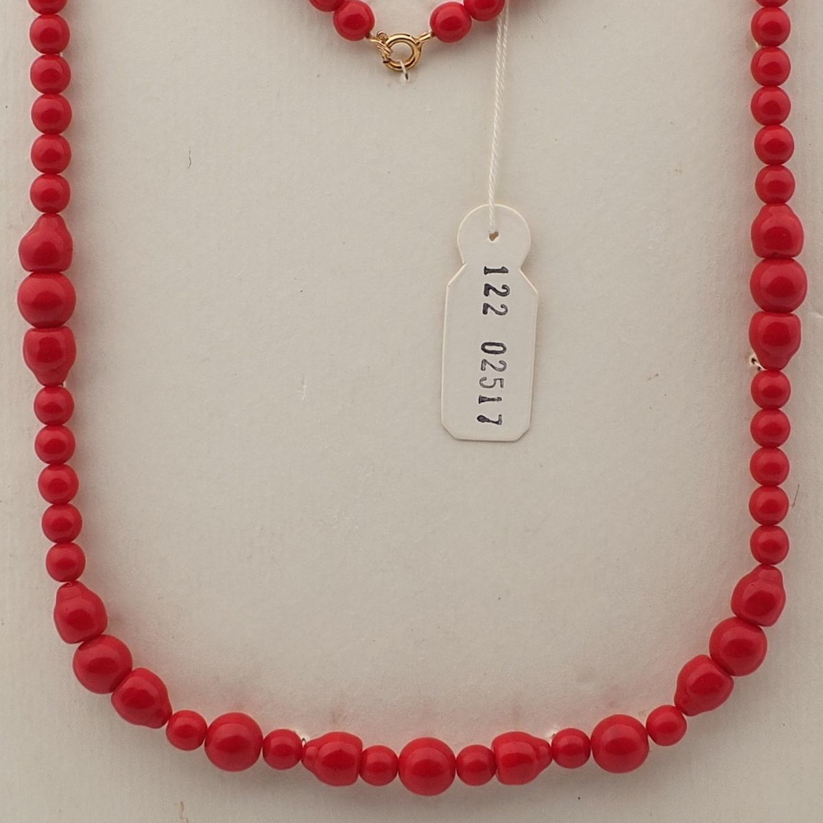 Vintage Czech necklace red round bell glass beads 24"