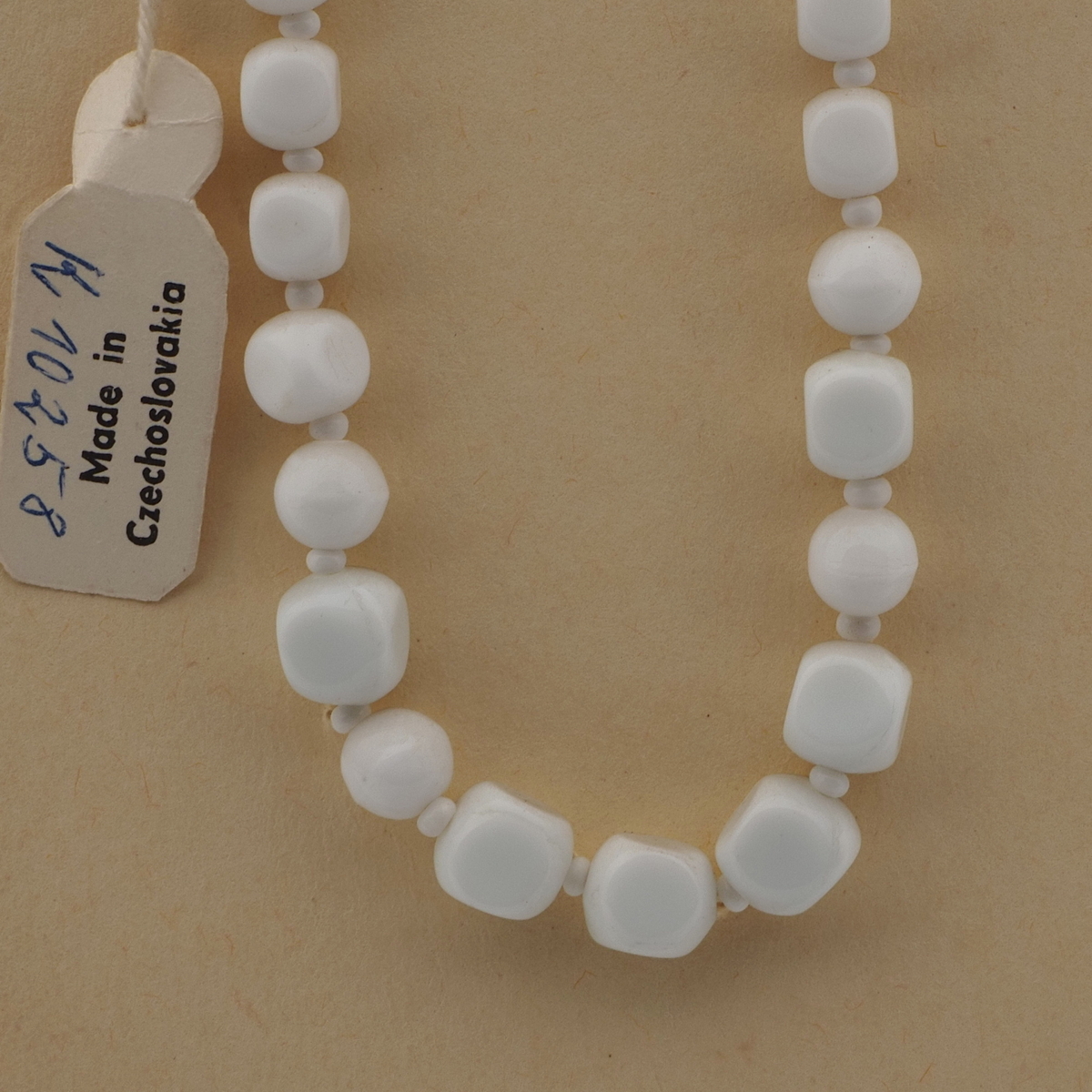 Vintage Czech necklace white round cube glass beads 