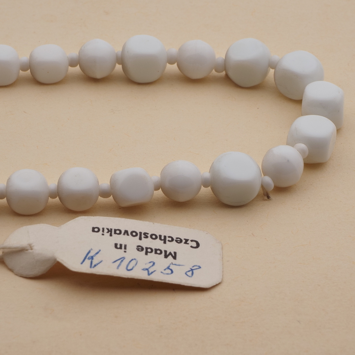 Vintage Czech necklace white round cube glass beads 