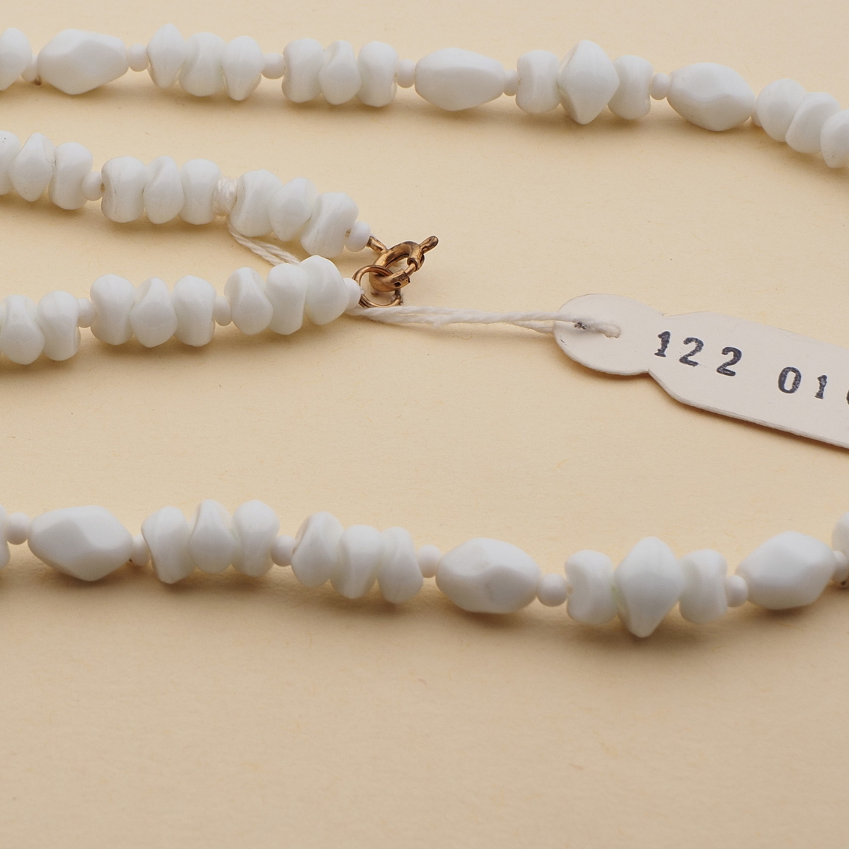Vintage Czech necklace white oval nugget glass beads 