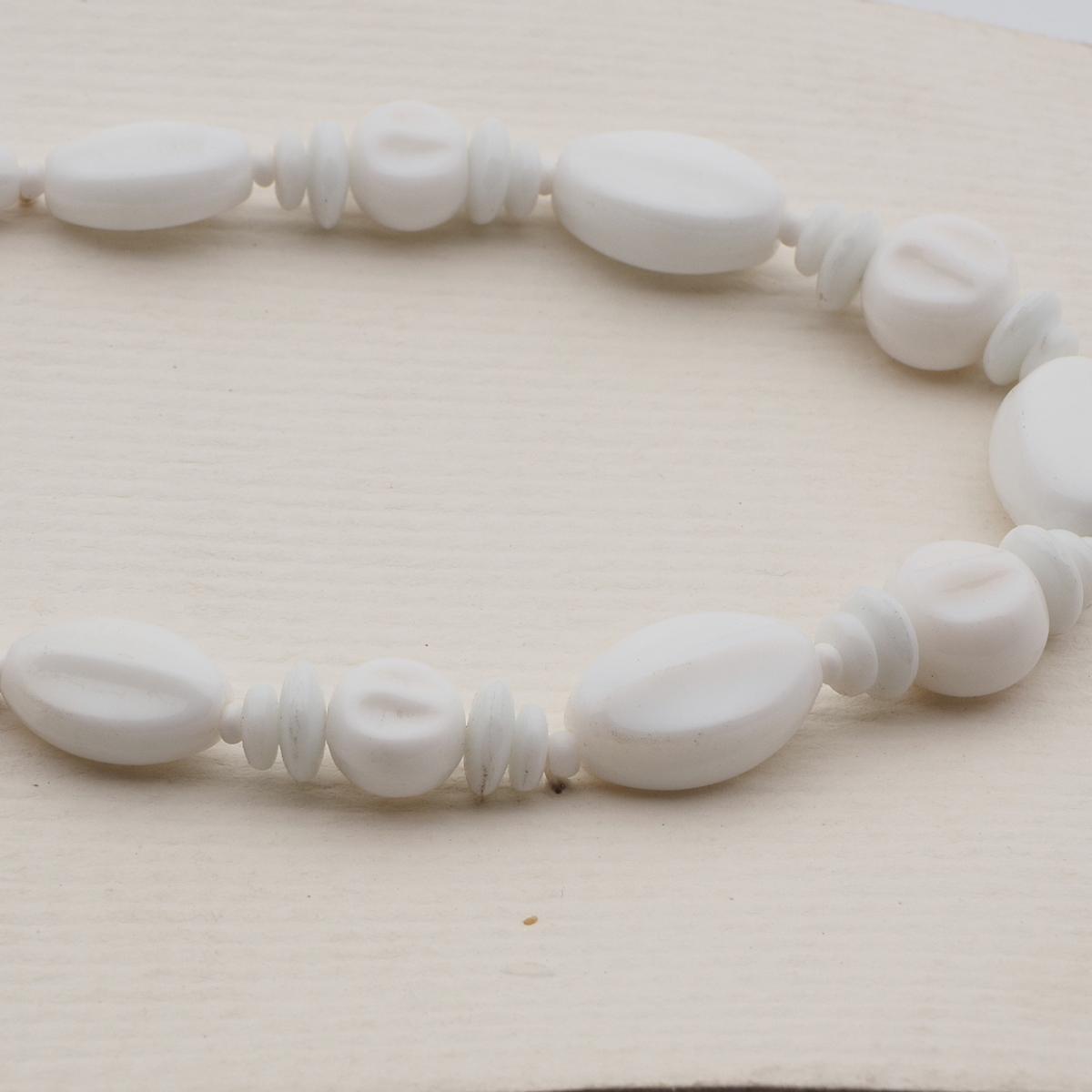 Vintage Czech necklace white round oval melon glass beads 