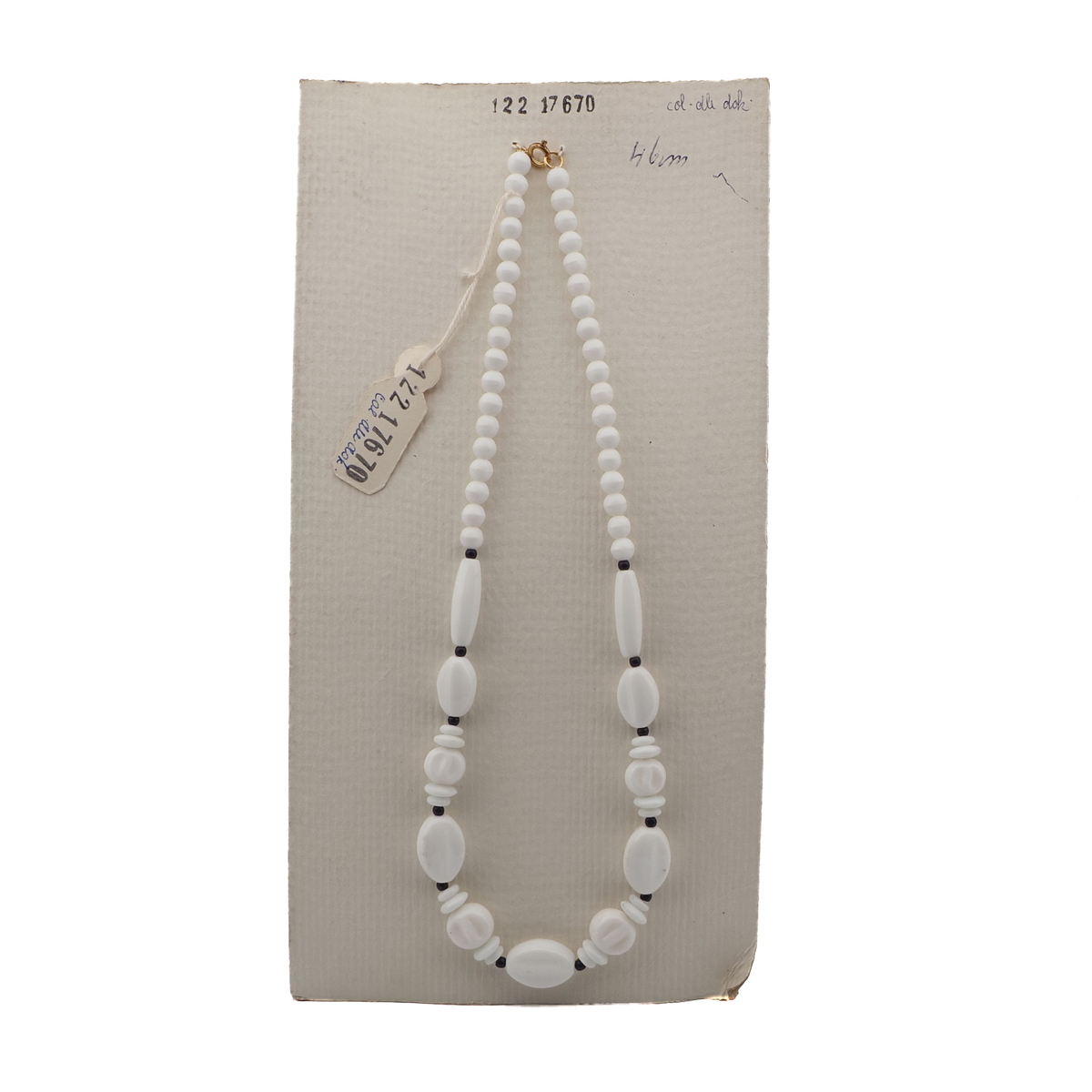 Vintage Czech necklace white round rondelle oval melon glass beads 