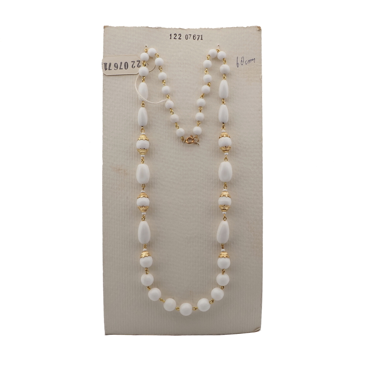 Vintage Czech link necklace white round oval glass beads