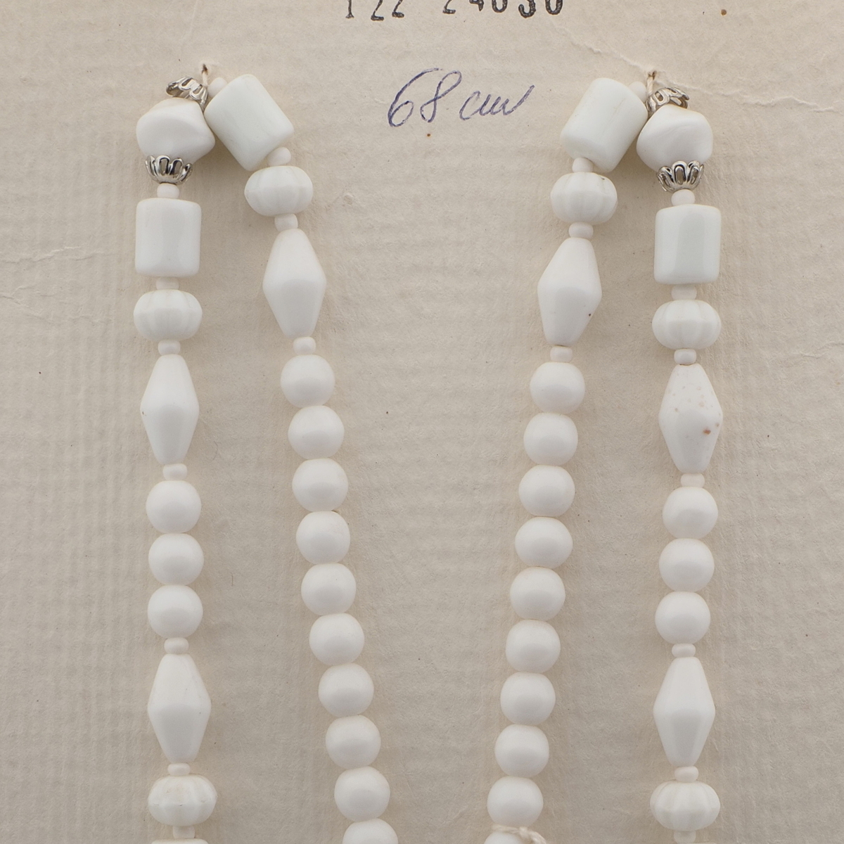 Vintage Czech necklace white round bicone bugle flower glass beads 27"