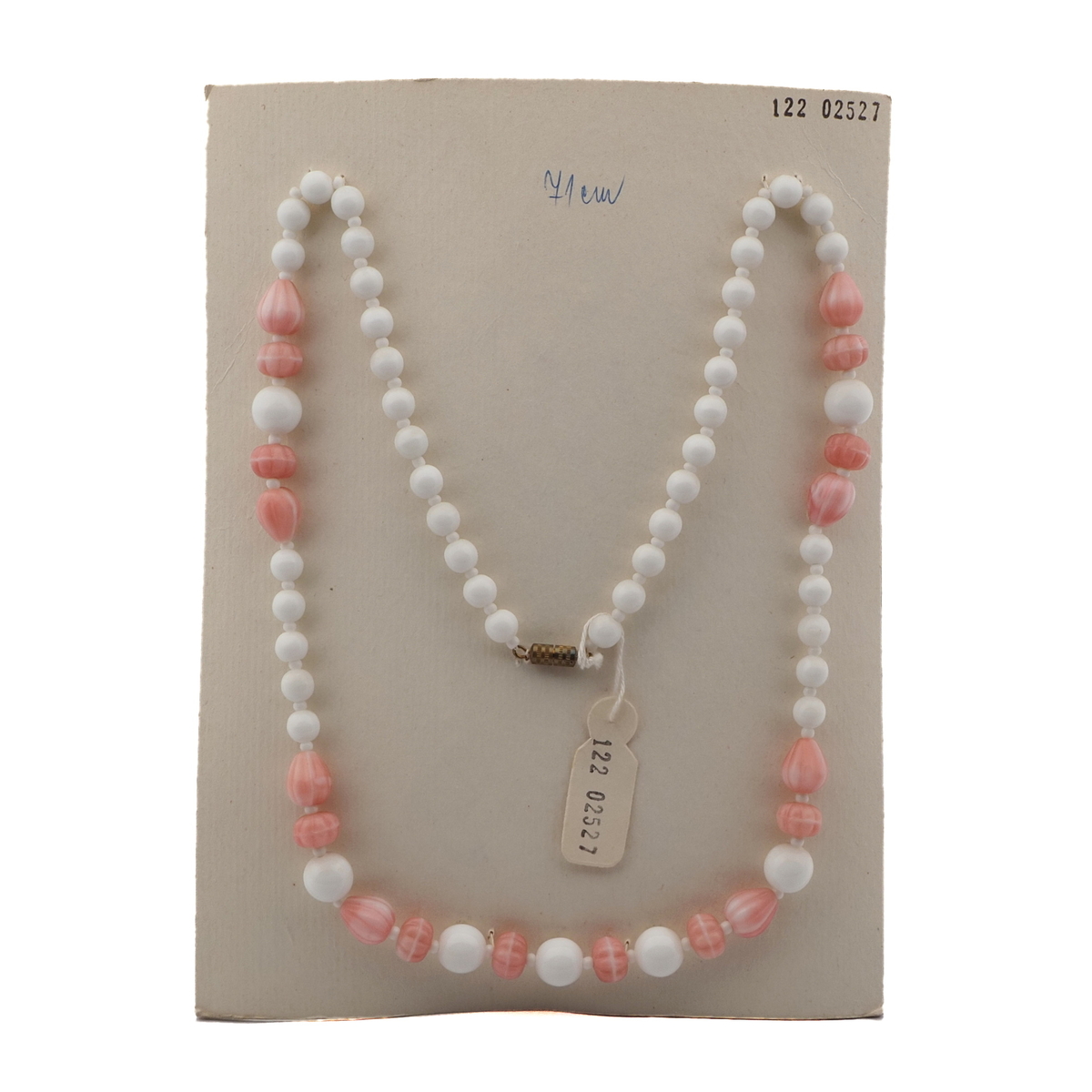 Vintage Czech necklace white pink marble glass beads 
