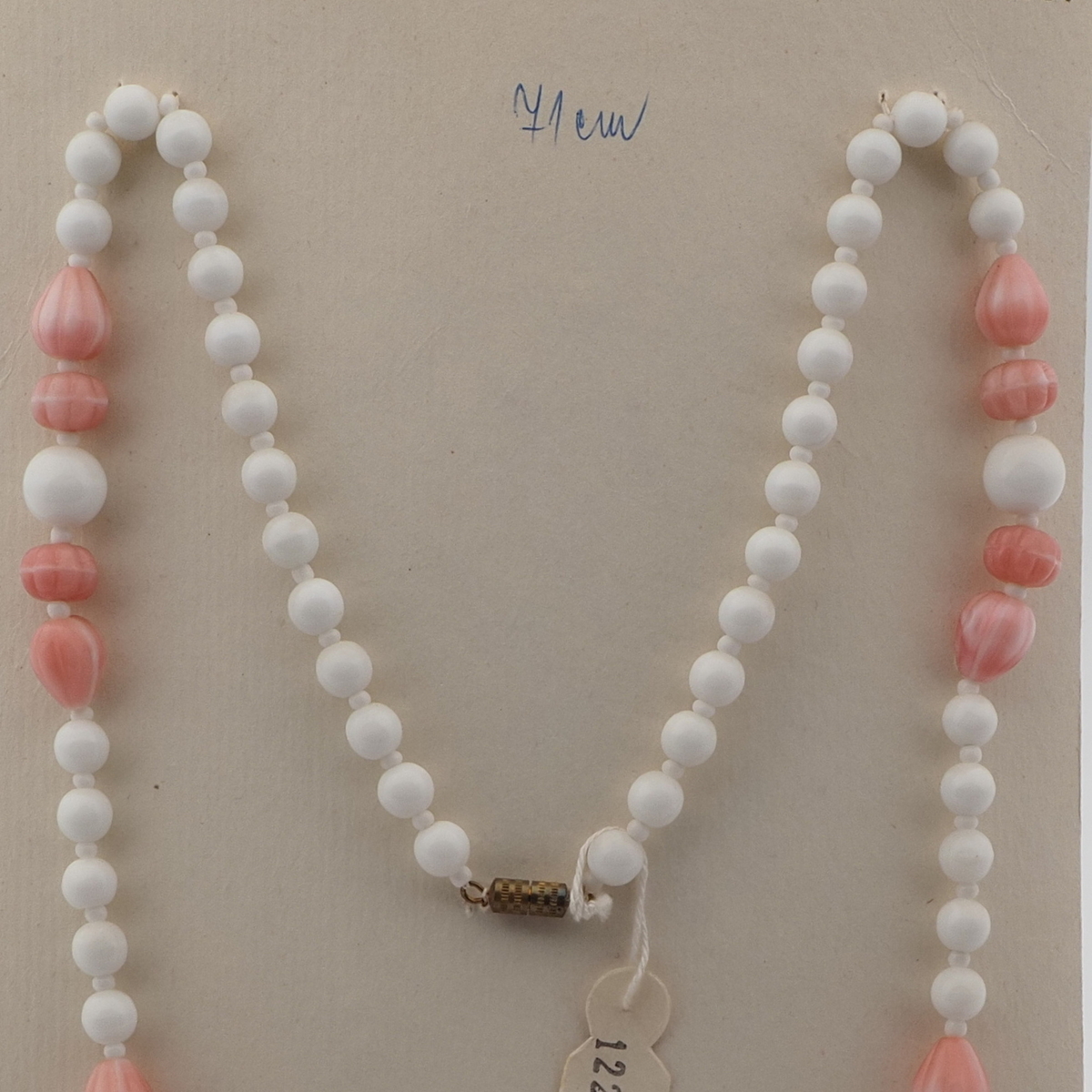 Vintage Czech necklace white pink marble glass beads 