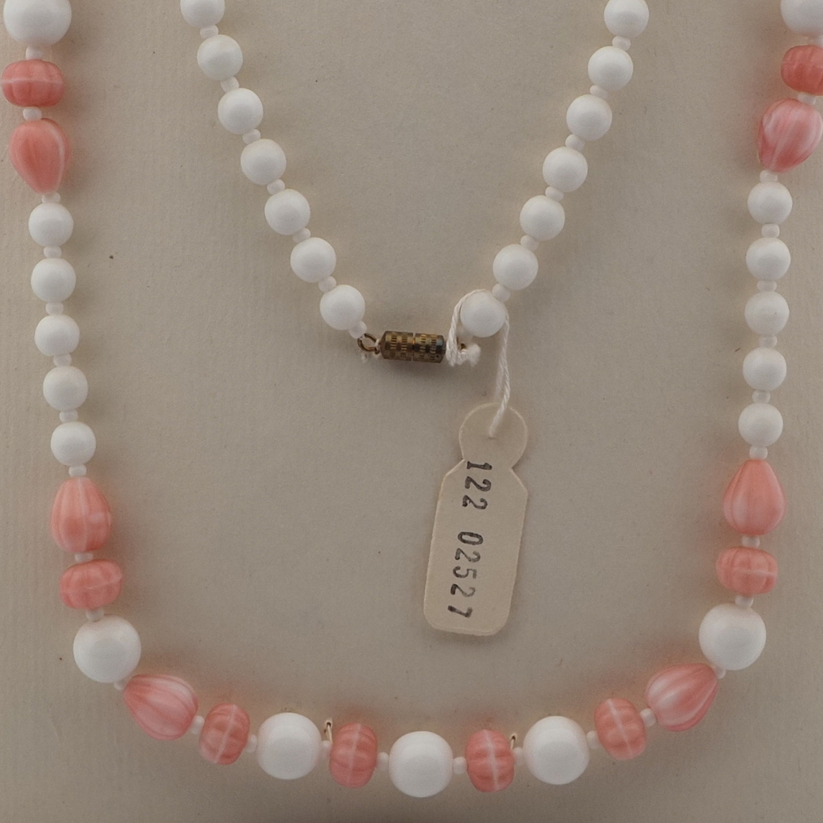 Vintage Czech necklace white pink marble glass beads 