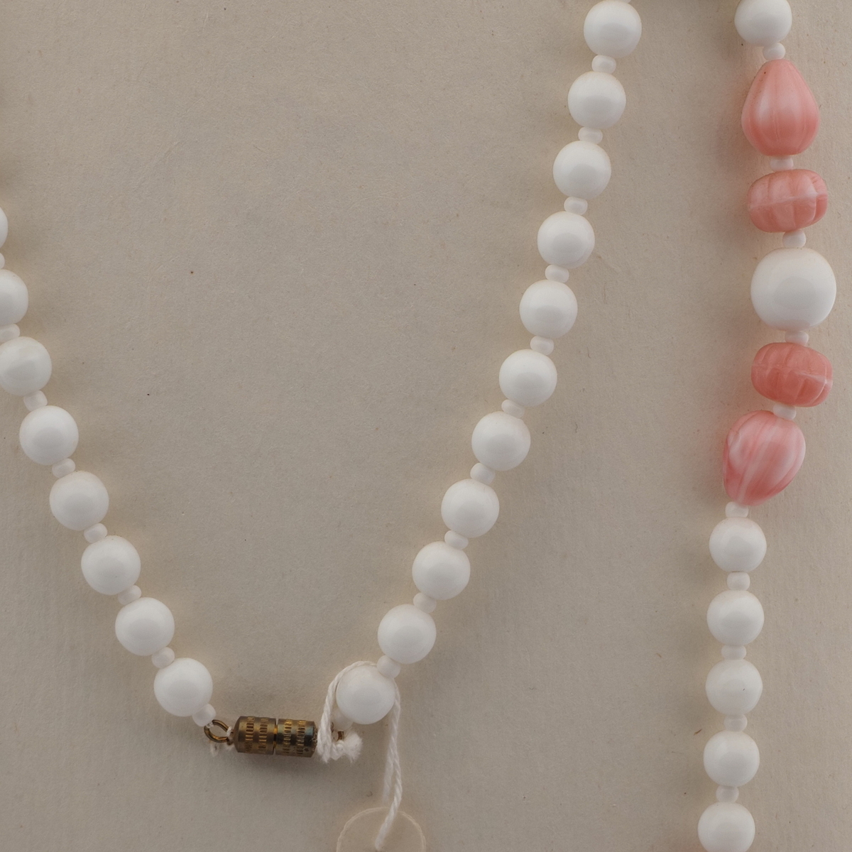 Vintage Czech necklace white pink marble glass beads 
