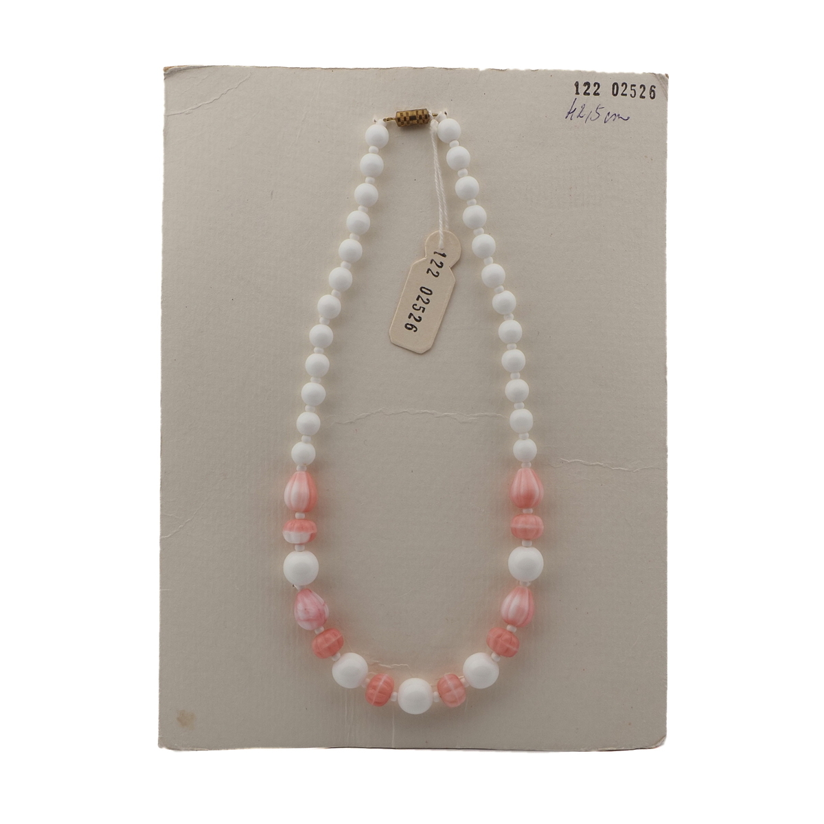 Vintage Czech necklace white pink marble glass beads 16"