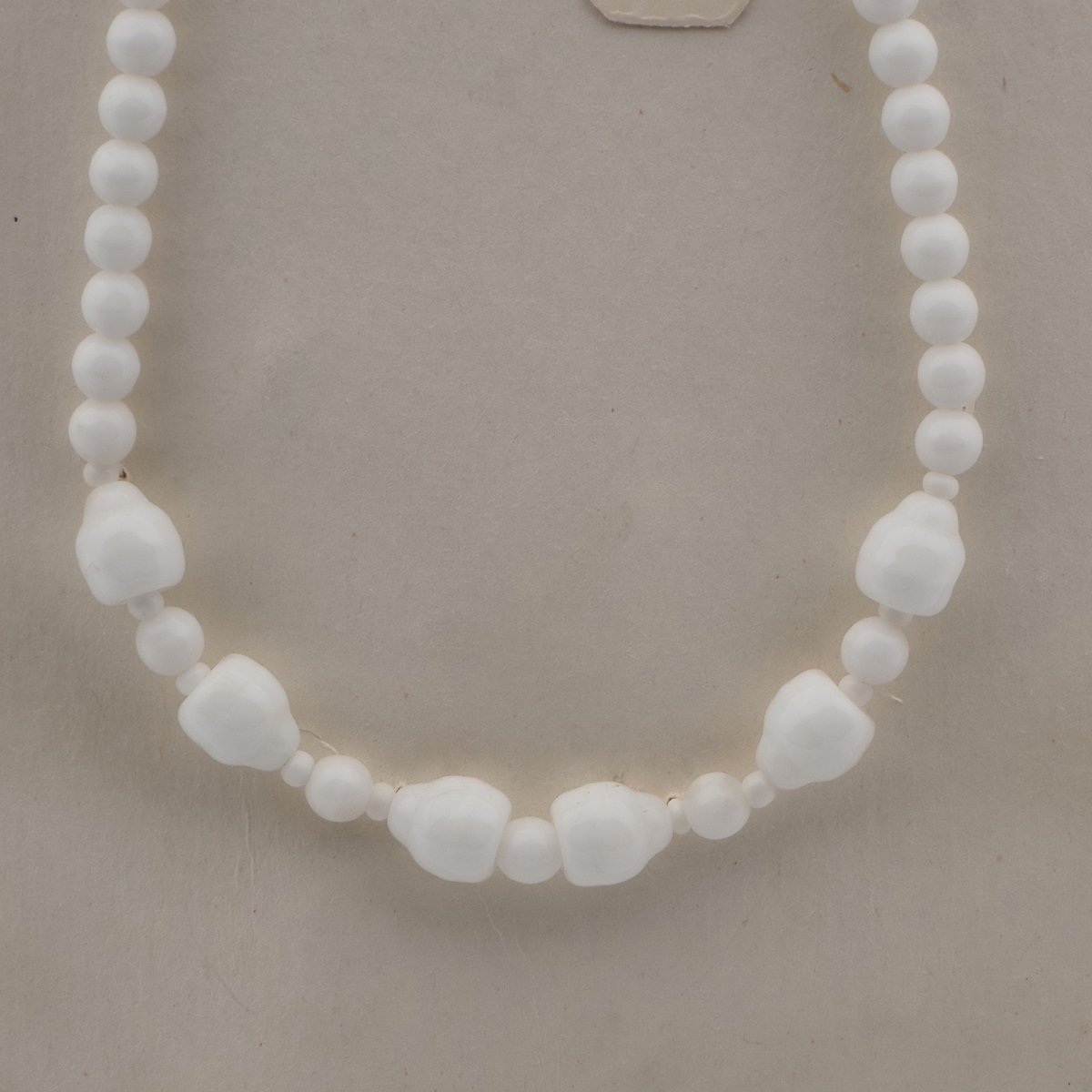 Vintage Czech necklace white round bell glass beads 