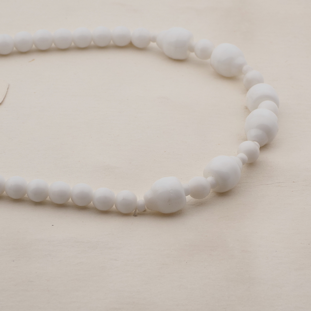 Vintage Czech necklace white round bell glass beads 