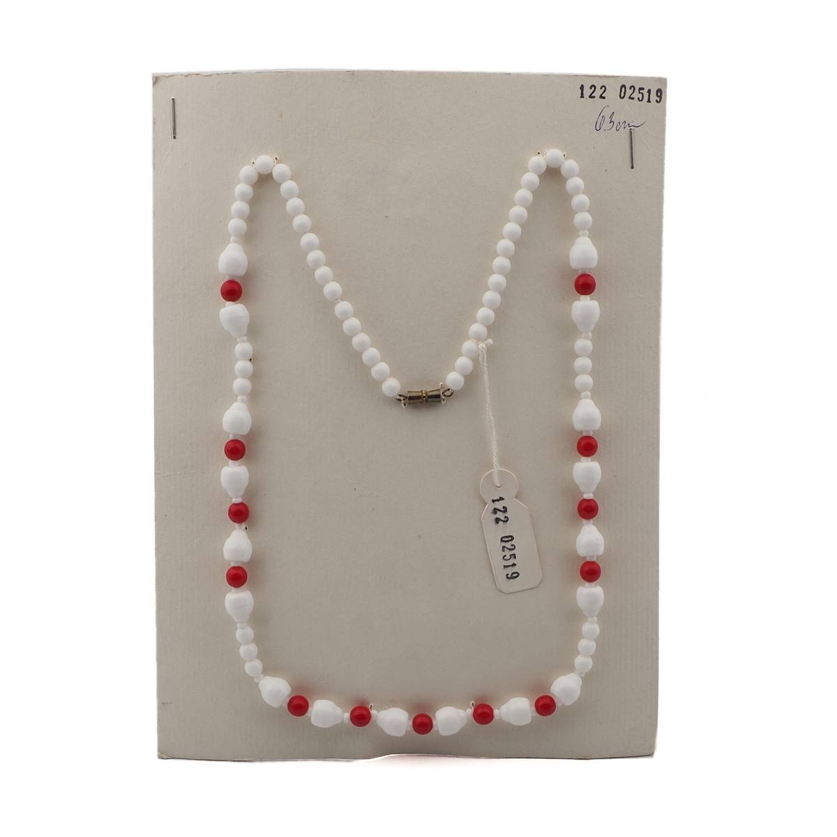 Vintage Czech necklace red white round bell glass beads 