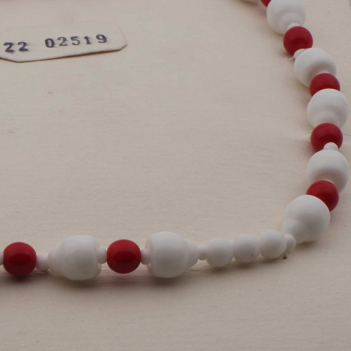 Vintage Czech necklace red white round bell glass beads 