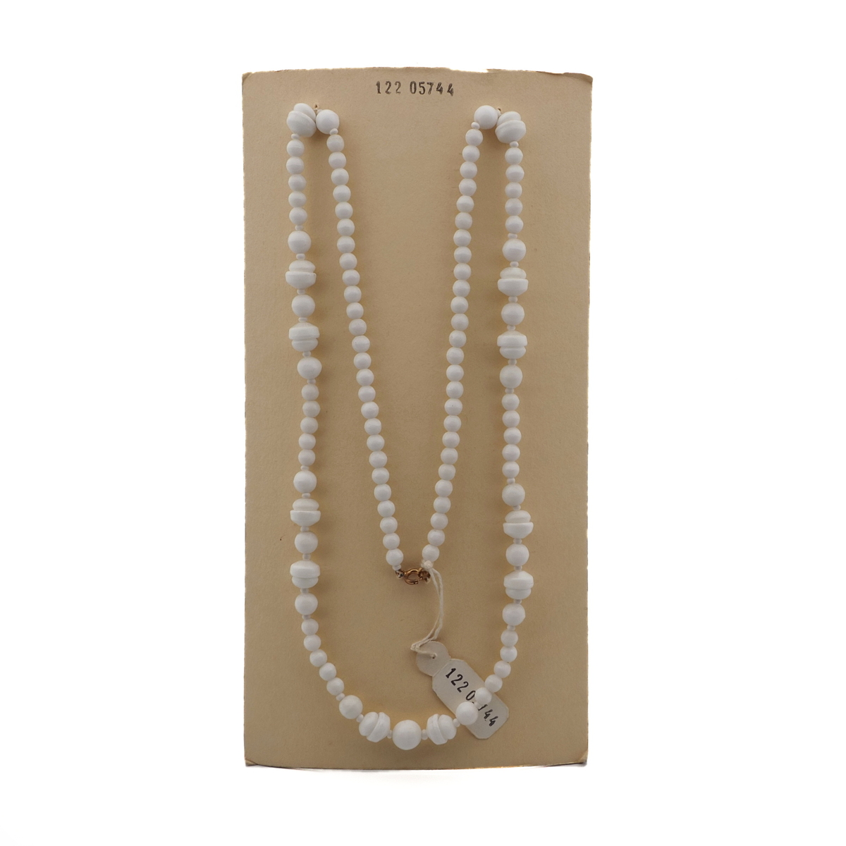 Vintage Czech necklace white round rondelle cup glass beads 30"