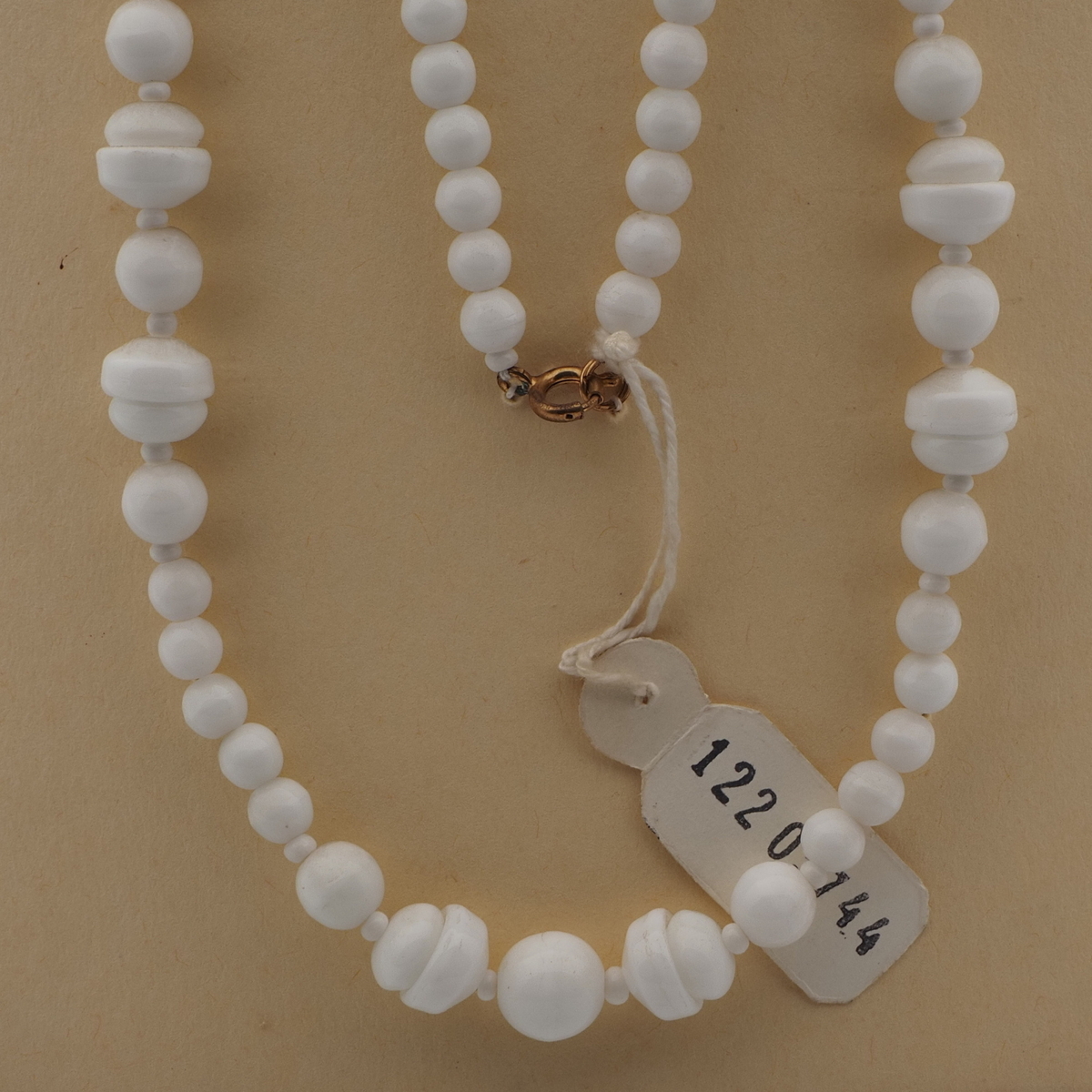 Vintage Czech necklace white round rondelle cup glass beads 30"