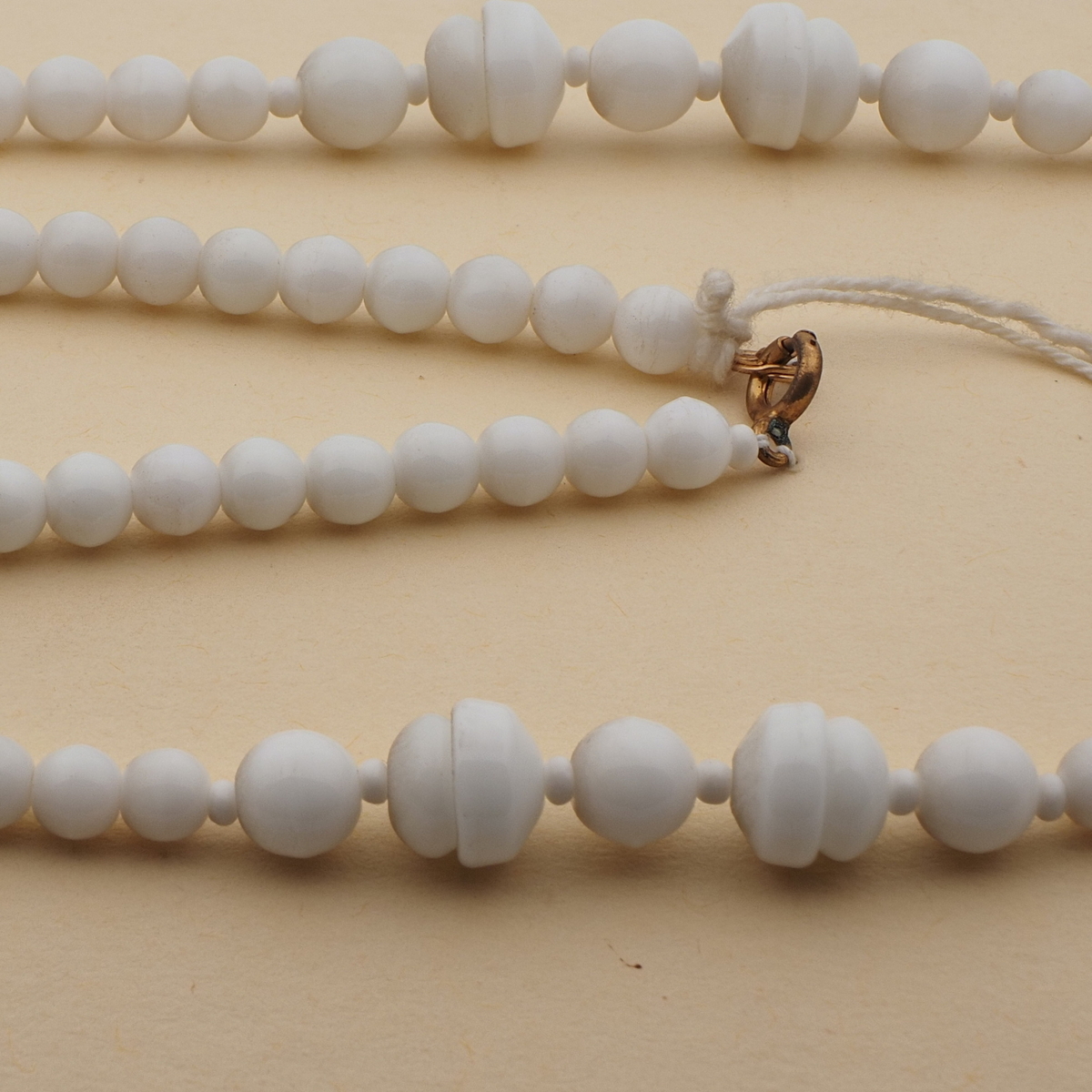 Vintage Czech necklace white round rondelle cup glass beads 30"