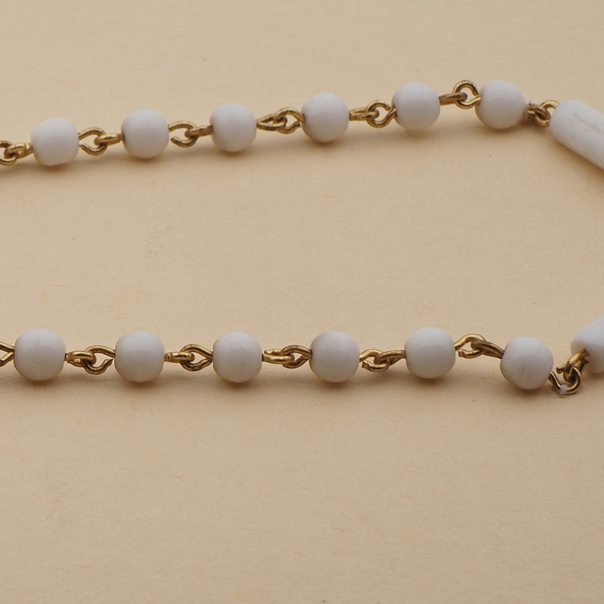Vintage Czech link necklace white round bugle glass beads