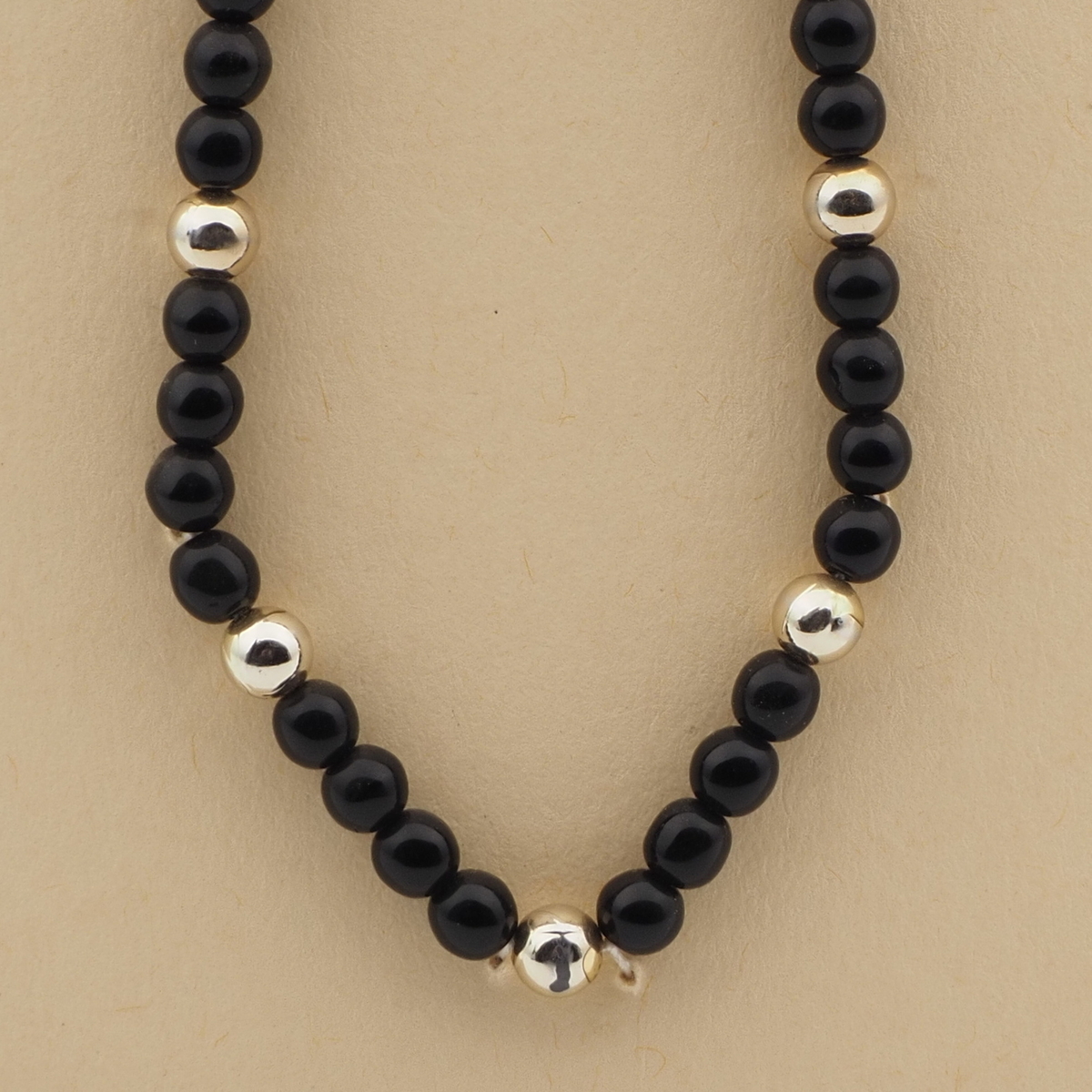 Vintage Czech necklace element black gold glass beads 15"