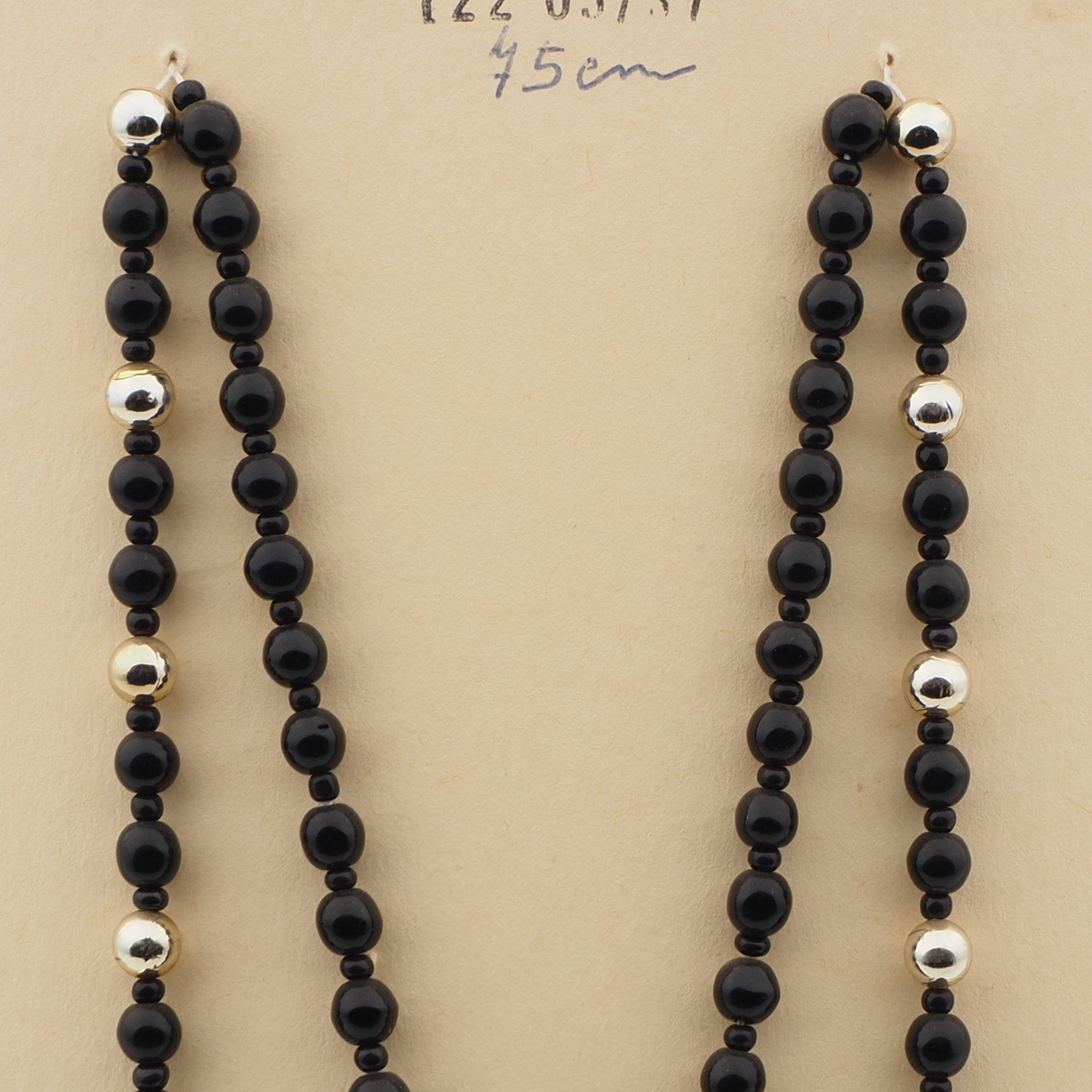 Vintage Czech necklace element glasses holder black gold glass beads 29"