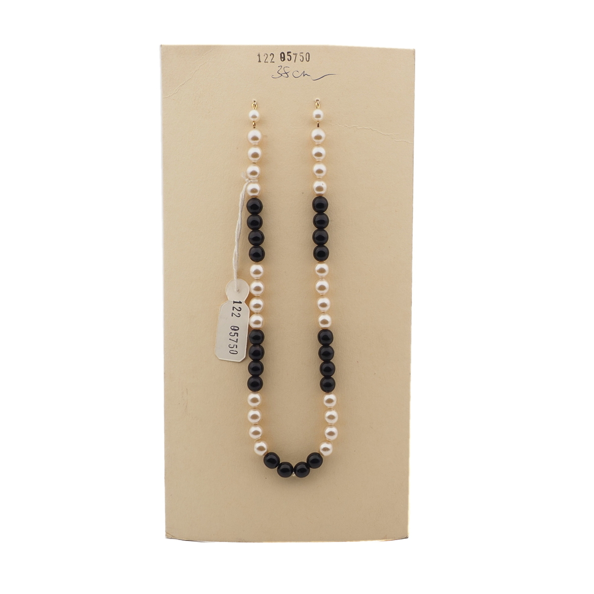 Vintage Czech necklace element black pearl glass beads 15"