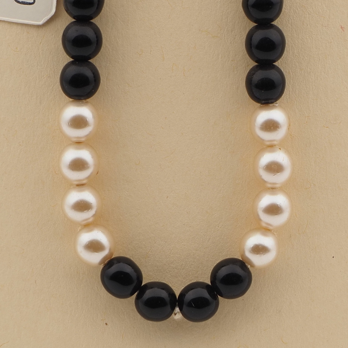 Vintage Czech necklace element black pearl glass beads 15"