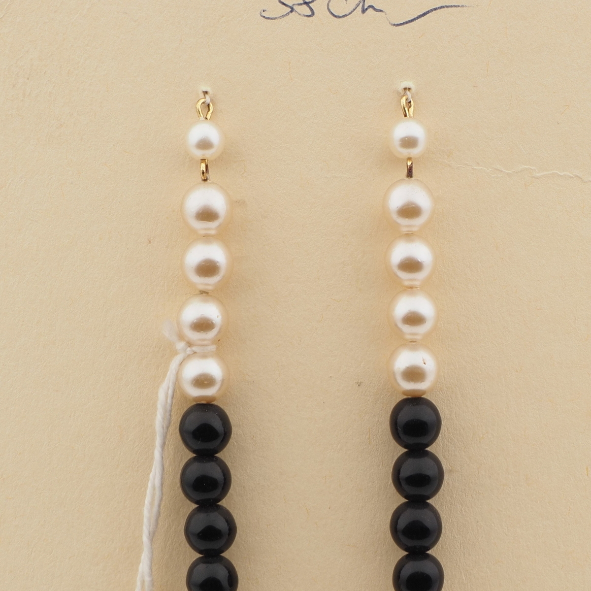 Vintage Czech necklace element black pearl glass beads 15"