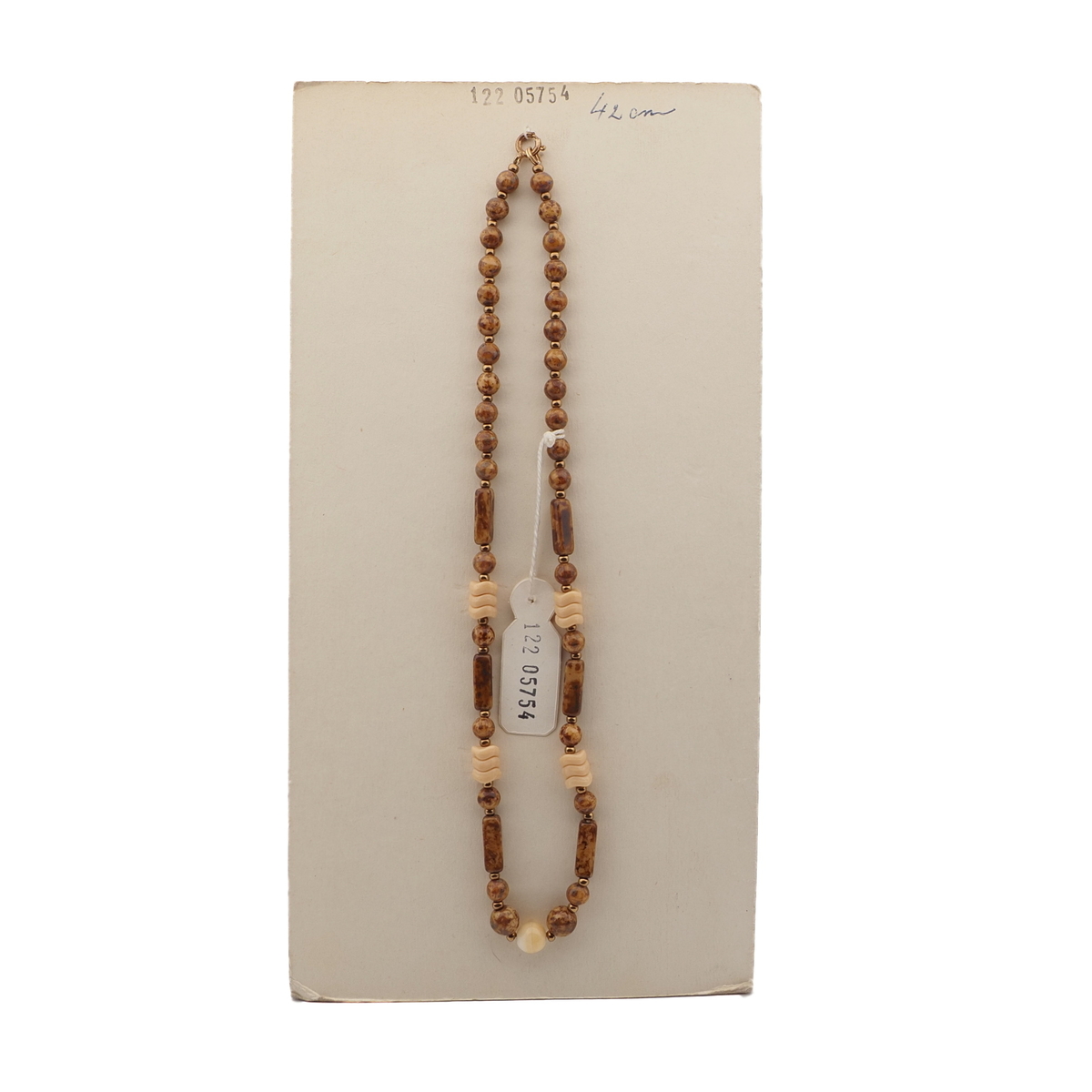 Vintage Czech necklace beige brown marble glass beads 